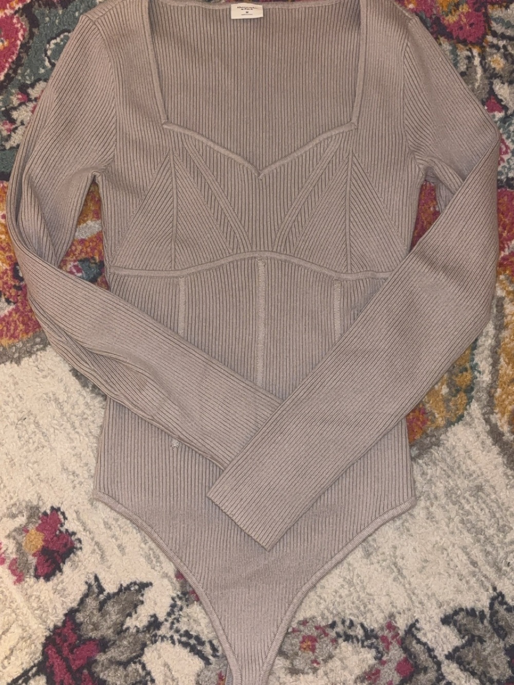 Abercrombie & Fitch Ribbed Bodysuit in Dusty Mauve